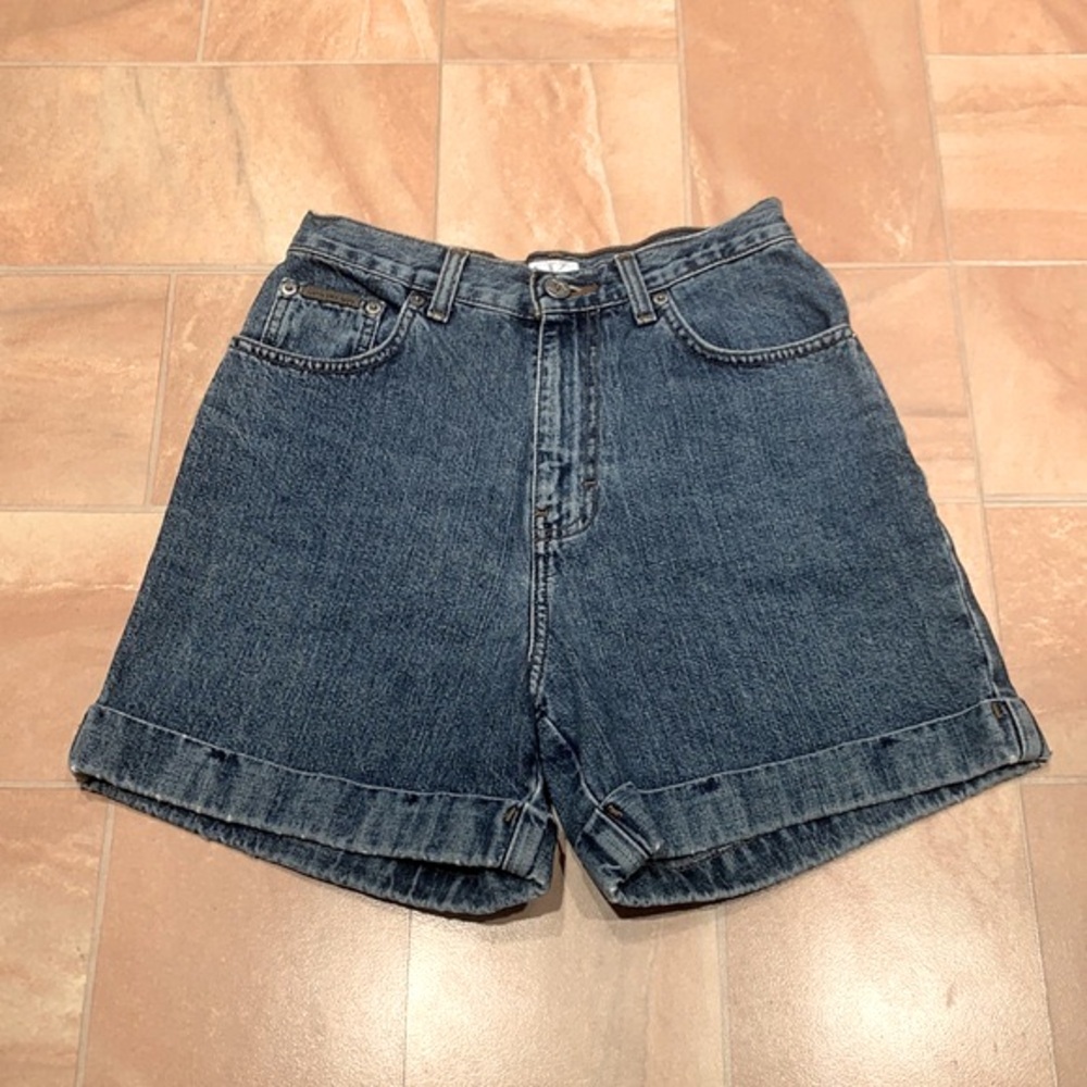 Calvin Klein Women's Blue High Waisted Medium Wash Denim Jean Shorts